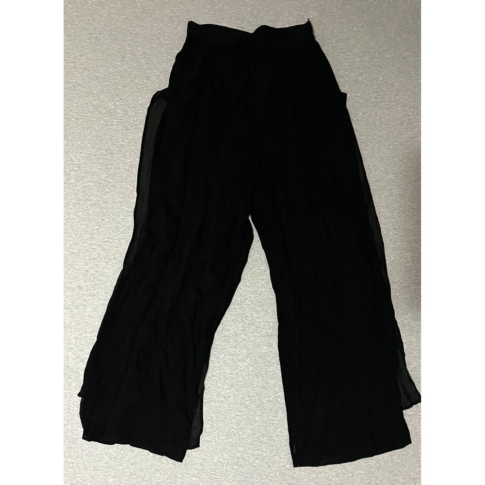 Tadashi Women Black Dress Pants 6 flowy Rayon sheer drape panels